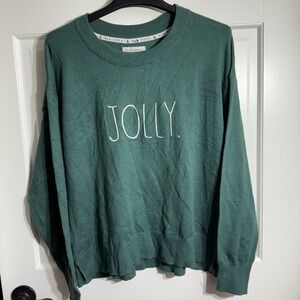 Rae Dunn Womens XL Sweater Pullover Crewneck Green Holiday  Christmas Cozy Soft